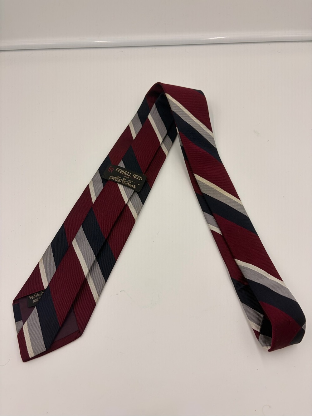 Ferrell Reed Men's Burgundy White Navy Stripe Silk Tie Made in America